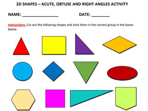 shapes acute obtuse   angles activity teaching resources