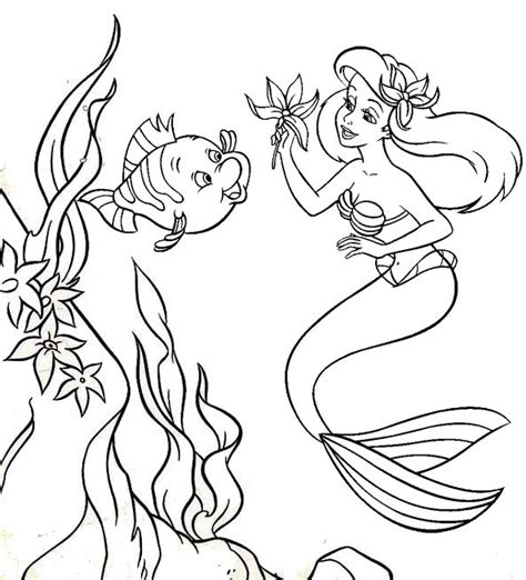 mermaid playing  flounder coloring page mitraland