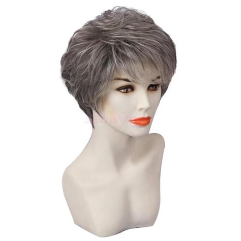 Fashion Women Real Human Hair Short Straight Grey Wig Party Cosplay Ebay