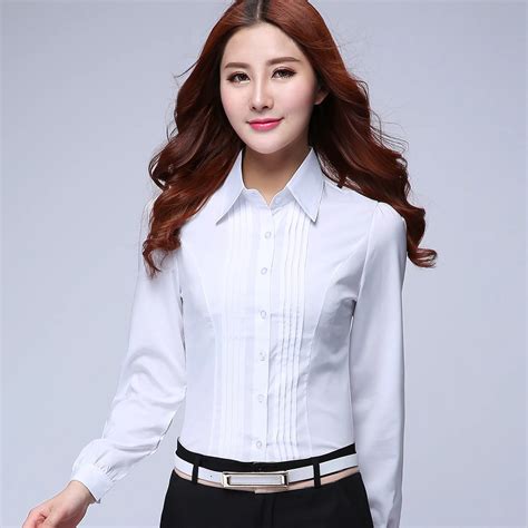 Hot Sale 5 White Shirt Women Office Ladies Long Sleeve Tops White Slim