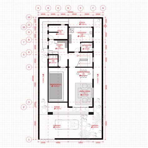residential modern villa  architecture plan  floor plan metric