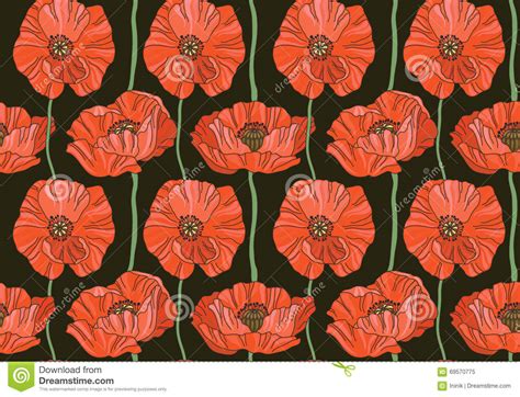 poppy pattern stock vector illustration  black backdrop