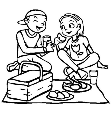 eating lunch   girlfriend family picnic coloring pages netart