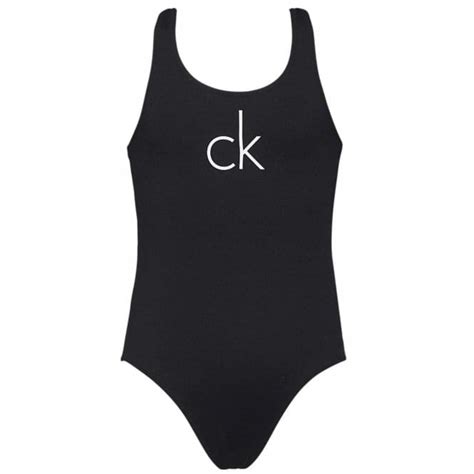 calvin klein girls core placed logo swimsuit black