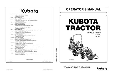 kubota bxs la bt operation manual   service manual repair manual