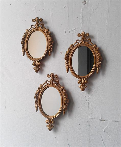 gold mirror set small decorative vintage frames mid century etsy