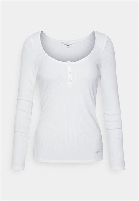 Guess Karlee Henley Long Sleeved Top Pure White White Uk