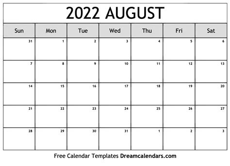 august  calendar  blank printable  holidays