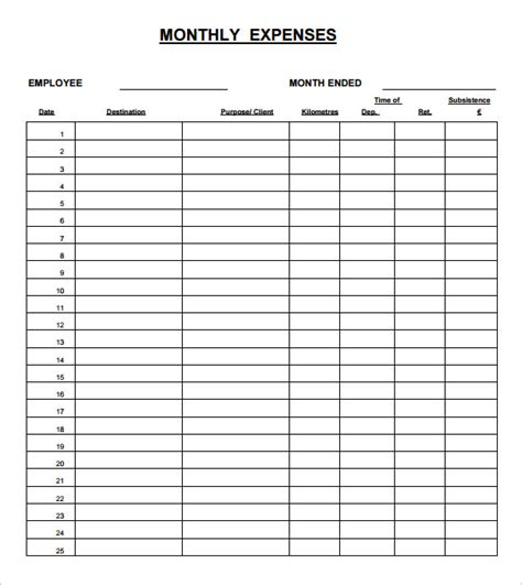 sample expense sheet templates