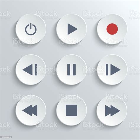media player control round button ui icon set stock