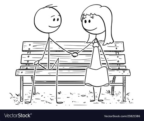 cartoon of loving couple sitting on park bench or vector