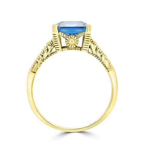 exquisite blue cz diamond ring   yellow gold global diamond montreal