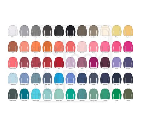 comfort colors  adult long sleeve tee color chart comfort colors