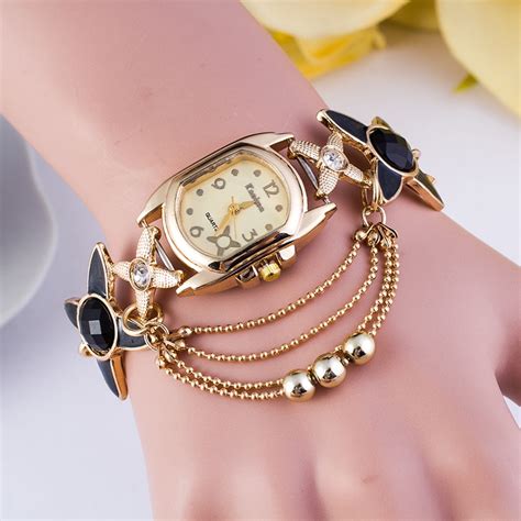 fashion ladies pearl jewelry bracelet leaves style watch