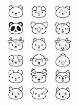 Kawaii Coloring Animals Animal Panda Color Heads Pages Cow Cat Wolf Print Pig Dog Style Pandas Adult sketch template