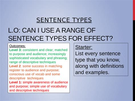 aqa lang paper    sentence types teaching resources