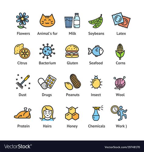 allergens signs color thin  icon set vector image