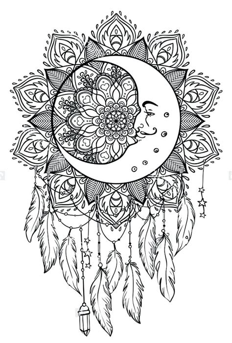moon dream catcher coloring page  printable coloring pages  kids