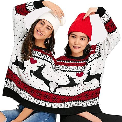 two person knit pullover ugly christmas sweater ugly christmas