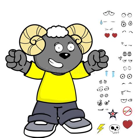 ram young kid character cartoon kawaii expressions set stock vector
