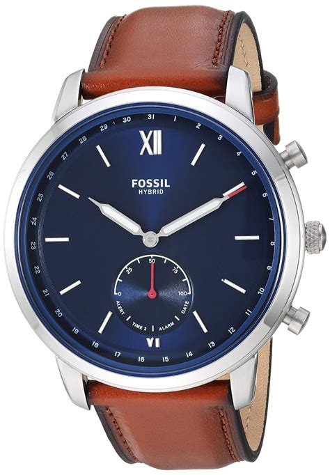 fossil mens hybrid smartwatch stainless steel   leather strap brown  model