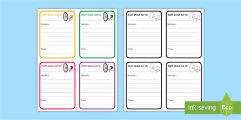 staff shout  cards printable resource  teachers