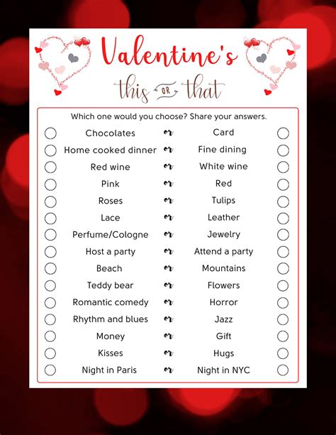 Valentine S Day This Or That Game Fun Valentine S Day Game Valentines