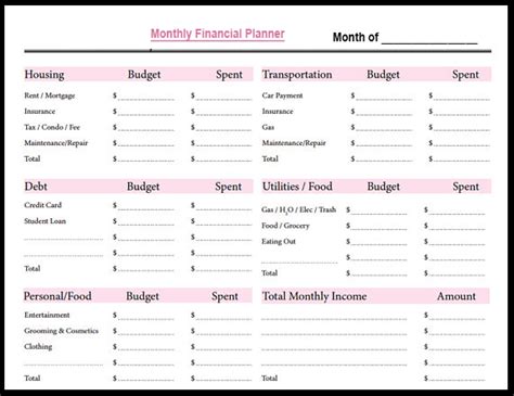 printable monthly planner  template   word excel
