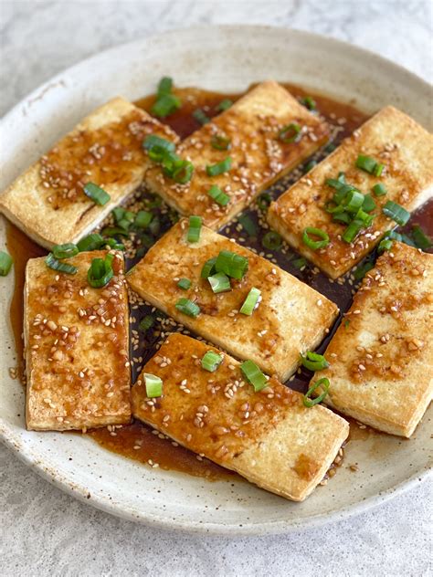 pan fried tofu  ginger soy dressing hip foodie mom