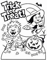 Coloring Trick Treat Pages Halloween Kids Happy Cute Colouring Printable Treaters Werewolf Printables Color Witch Print Monster Party Pdf Treats sketch template