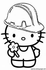Kitty Hello Coloring Pages Construction Hat Kids Hard Colouring Jayhawk Worker Drawing Print Color Printable Sheets Cliparts Outline Birthday Hearts sketch template