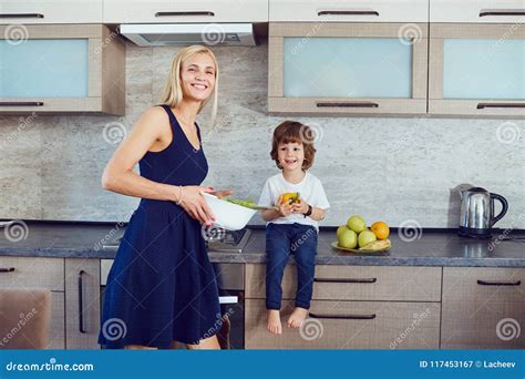 mother and son in the kitchen stock image image of healthy