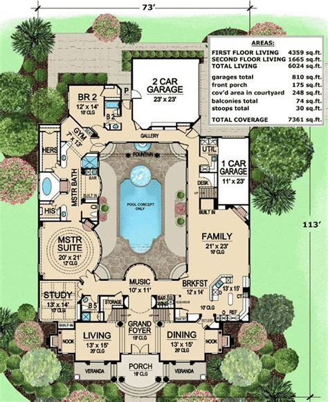 plan tx luxury  central courtyard pool house plans luxury house plans courtyard house