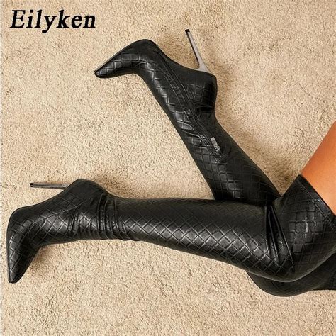 Eilyken Sexy Over The Knee Boots Women Thin Heels Pointed Toe Zipper