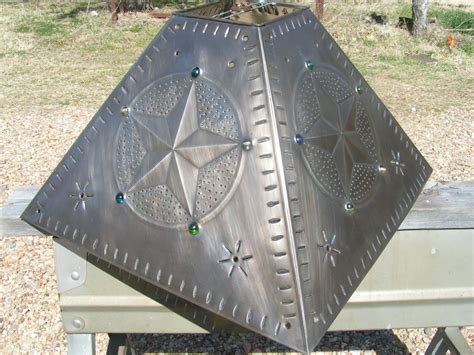 Brushed Tin Punch Lamp Shade Star Beads Square Western