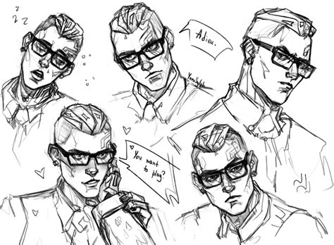 some sketches of men in suits and sunglasses with glasses on their