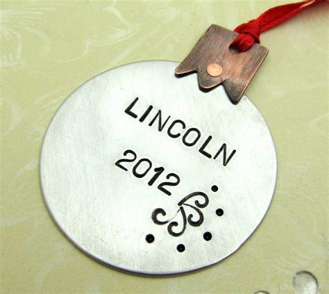 personalized ornament mixed metal christmas ornament    year hand stamped metal