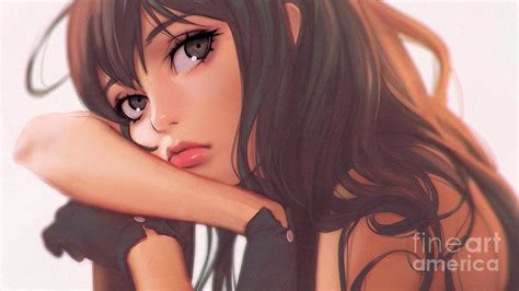 super pretty hentai girl model with sad expression ultra hd drawing by