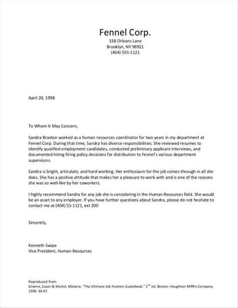 sample recommendation letter templates  employer  ms