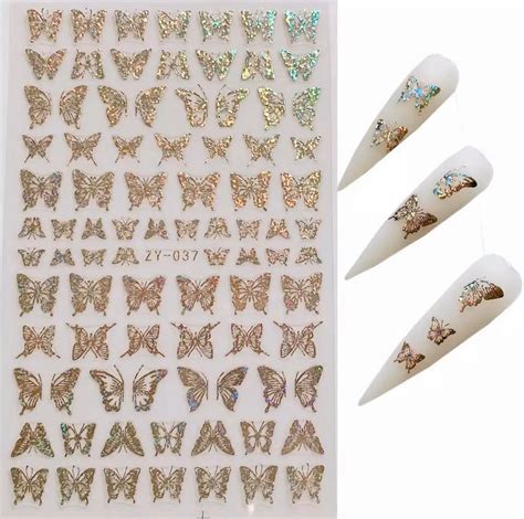 holographic silver butterfly nail stickers angel glitter mats