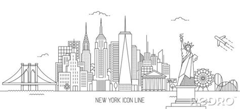 sticker  york skyline linie kunststil nach mass myredrode