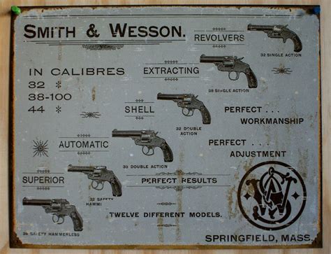 Smith And Wesson Tin Sign Pistol Revolver Gun Rifle Fire Arm