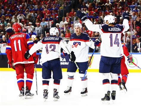 usa hockey beats russia finishes top  group   straight wins