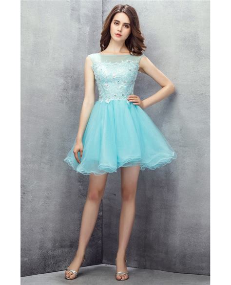 Cute Sky Blue Tulle Short Prom Dress Yh0110 122