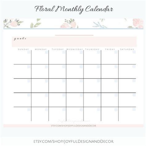 blank floral calendar pink floral printable calendar undated etsy