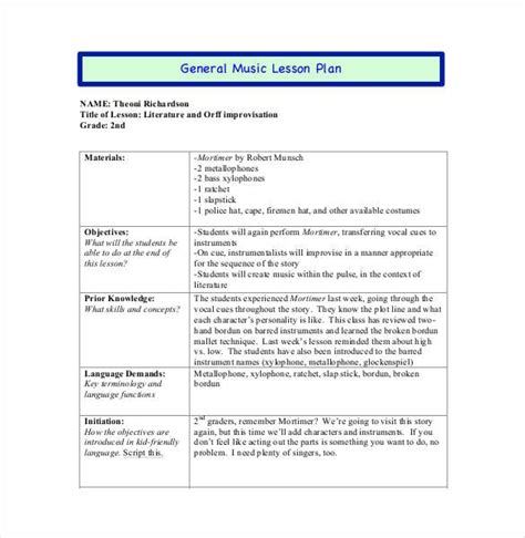 lesson plan template  word excel  samples examples formats
