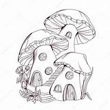 Mushroom Coloring Fairy Houses Tale Illustration Book Bord Kiezen sketch template