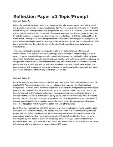 reflection paper  chapters   reflection paper  topicprompt