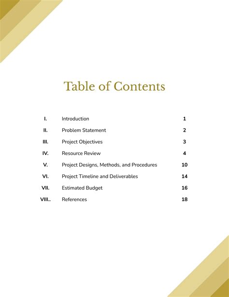 research proposal table  contents template  google docs word