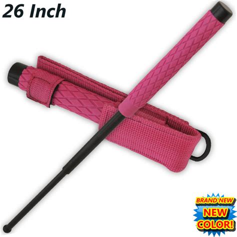 baton  defense solid steel police stick wcase pink